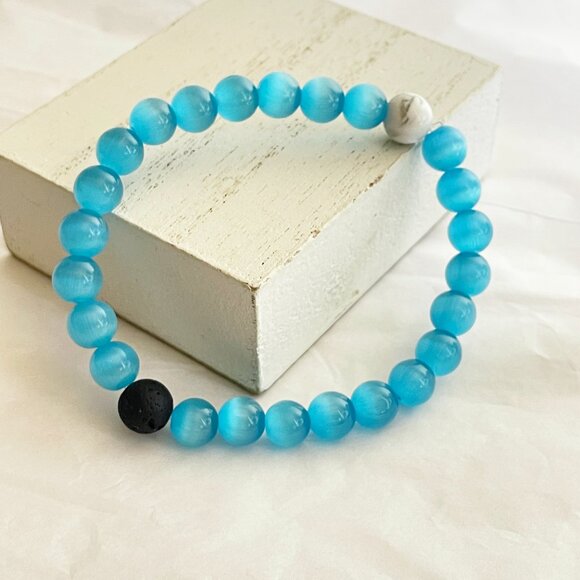 Hamoery Blue Cat Eye & Lava Stone Bracelet - Picture 1 of 14